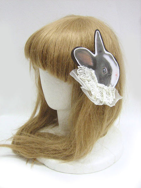 Black Rabbit with Lace Badge/Hair accessory