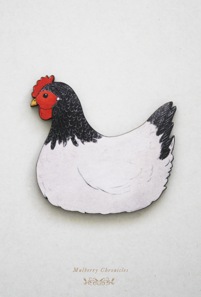 Mulberry Chronicles novelty otome kei vintage fashion hen brooch pin handmade in Melbourne 